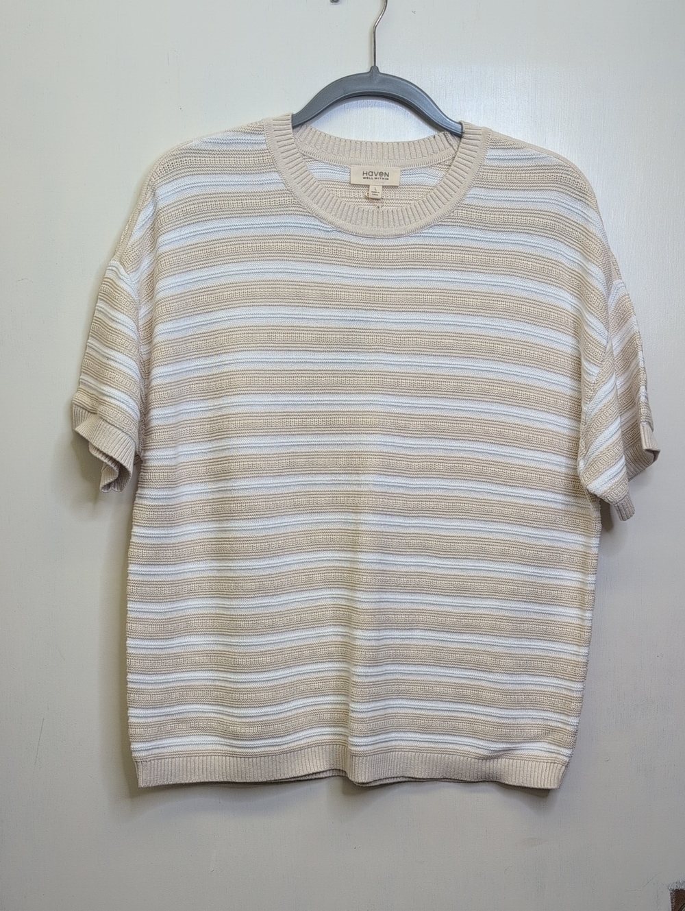 Talbots Cream and White Striped Short-Sleeve Knit Top